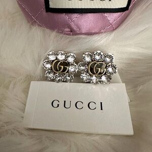 GUCCI CRYSTAL DOUBLE G CLIP ON EARRINGS
